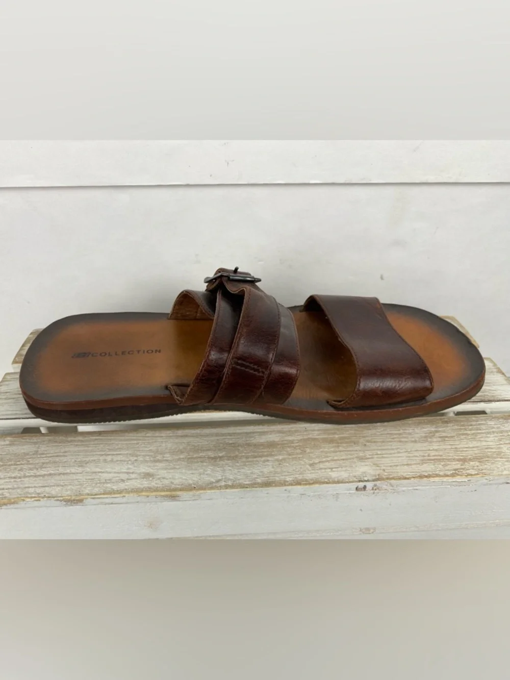 Skechers Collection Men’s leather brown slider sandals with buckle size 12